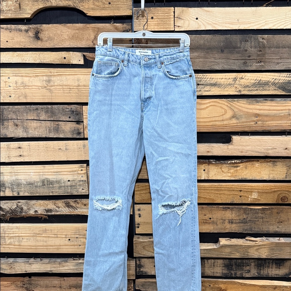 Reformation Cynthia High Rise Straight Leg Jeans In Tahoe Destroyed Wash Size 29 - Picture 2 of 9